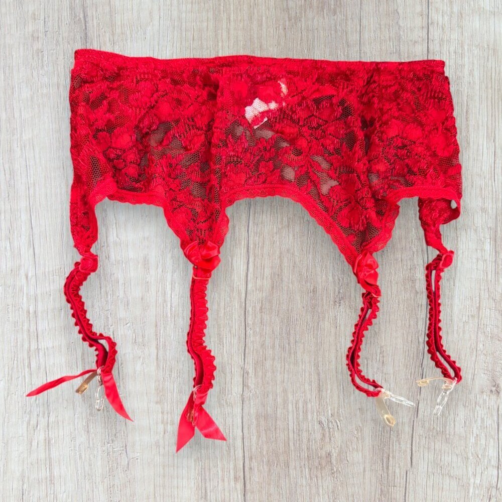 VICTORIA'S SECRET Style 2907 Red Lace Garter Belt Gold Label Vintage 90s 0/S - Picture 1 of 2